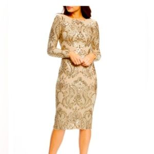 Dress The Population Emery Sequin Gold/Nude Sheath Dress size M